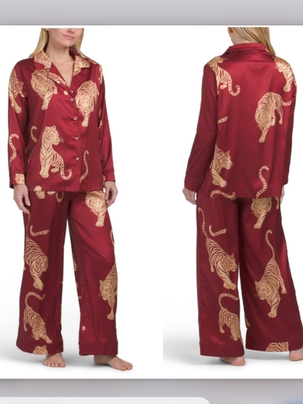New DALIA MACPHEE 2pc satin tiger print pajama set